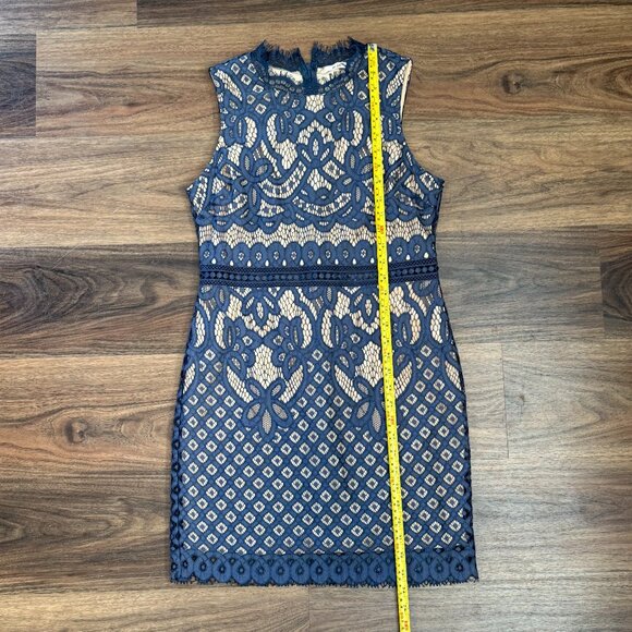 Francescas Mi Ami Dress Womens M Blue Lace Bodycon Zipper Back Elegant Details - Picture 4 of 10